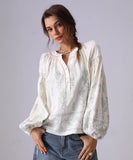 Loose Floral Embroidered Long Sleeve Shirt Viscose Blend