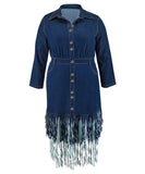 Artisan Patchwork Lapel Fringe Midi Dress