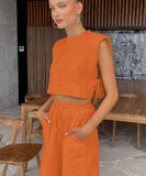 Chic Sleeveless Blazer Top and Trousers Set in Vibrant Colors