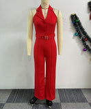 Halter Back V-Neck Button-Down Wide-Leg Jumpsuit for Elegant Style