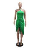 Tassel Lace-Up Sleeveless Bodycon One-Piece Dress in Green Brown