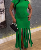 Slim Solid Color Fringe Base Dress for Elegant Casual Wear