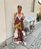 Relaxed Printed Vneck Strap Dress With Wide Skirt Style