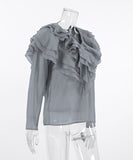 Chic V-Neck Peplum Halter Long-Sleeved Shirt for Style