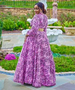 Alluring Sexy Big Deep V Print Snake Print Dress in Vibrant Colors