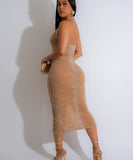 Glamorous Hot Drill Hanging Neck Perspective Slim Slit Wrap Buttock Dress