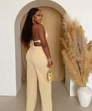 Women's High Neck Sleeveless One-Piece Pants in Apricot Black White