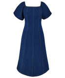 Deep Blue Denim U Neck Long Sleeve Dress for Effortless Style