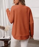 Loose Waffle Blouse Relaxed Fit Long-Sleeved Top Essentials