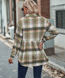 Collared Long Sleeve Pocket Casual Check Shirt Polyester