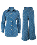 Denim Fringed Checked Cardigan with Stylish Dropped Shoulders