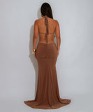 Off-The-Shoulder Fish-Tail Slit Dress With Cutout Design Sleek Evening Silhouette