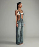 Low Waist Belted Wide Leg Jeans in Classic Blue or Black