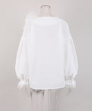 Chic Sexy Deep V-Neck Wooden Ear Edge Long Sleeve Lace Shirt