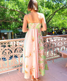 Floral Maxi Dress for Women in Green and Pink Sleeveless Style