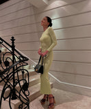 Long-Sleeved Knit Dress with Flattering Waist Cut
