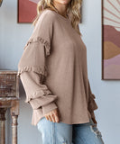 Lantern Style Dress With Lace Sleeves And Hooded Top