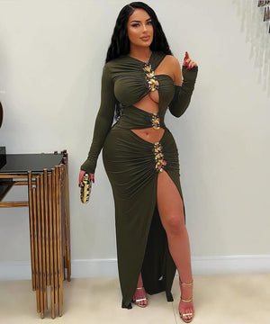 Chic Cutout Long Sleeve Dress with Slit Openings for Glam Nights