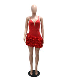 Fashion Sexy Halter Solid Color Lotus Lace Irregular Dress