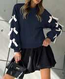 Round-Neck Bow Tie Christmas Hoodie For Women Cozy Fit Relaxed