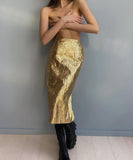Ruffled High Waisted Back Slit Fashion Half Length Skirt for Women