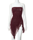Chic Solid Color Slim-Fit Irregular Flounce High Waist Top
