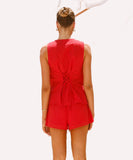 Solid Color Shorts And V Neck Pullover With Waistband
