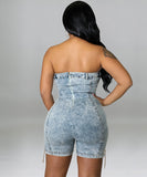Sexy Off The Shoulder Denim Jumpsuit With Copper Chains