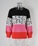 Classic Womens Leopard Patchwork Relaxed Knit Sweater