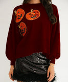 Halloween Pumpkin Sequin Sweatshirt for Women Loose Top
