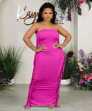 Strapless Tight-Fitting Slit Fringed Plus-Size Women's Dress