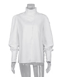 Stylish Long-sleeved Stand Collar Casual White Shirt