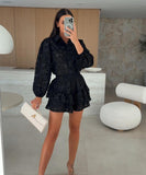 Lace Cutout Casual Long Sleeve Two Piece Polyester Set