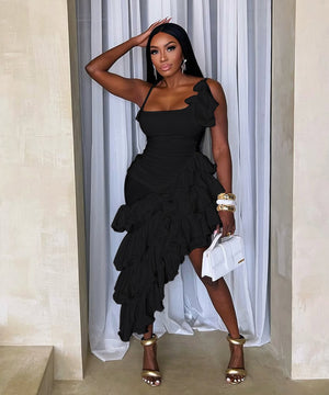 Chic Halter Dress with Irregular Ruffles for Elegant Women