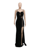 Glamorous Sexy Halter Sleeveless Sequin Dress with Slit
