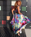 Vibrant Printed Sleeveless Long Dress Set in Red and Pink