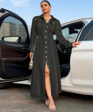 Women's Denim Long Sleeve Coat Style Dress with Button Closure