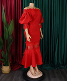 One-Shoulder Lace Fishtail Dress Elegant Charm Evening Gown