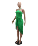 Tassel Lace-Up Sleeveless Bodycon One-Piece Dress in Green Brown