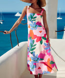 Vacation Style French Halter Floral Printed Maxi Dress