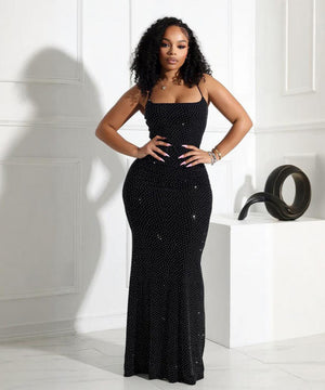 Halter Neck Diamond Mesh Dress