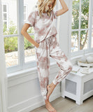 Comfortable Pocket Short-Sleeved Home Wear Pants Set in Brown