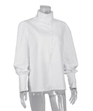 Stylish Long-sleeved Stand Collar Casual White Shirt