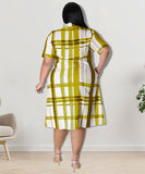 Plus Size Checkered Shirt Dress Short Sleeve Cowl Neck Polyester
