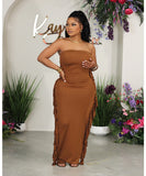 Strapless Tight-Fitting Slit Fringed Plus-Size Women's Dress