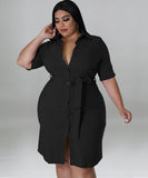 Elegant Solid Color Short Sleeve Blouse Dress Lightweight and Stylish
