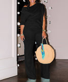 Chic Two-Piece Straight-Leg Suit with Asymmetrical Sleeve Design