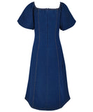 Deep Blue Denim U Neck Long Sleeve Dress for Effortless Style