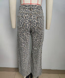 Leopard Print Wide Leg Jeans Relaxed Casual Fit For Women