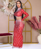Chic Long Sleeve Top Bag Hip Split Skirt Two-Piece Set for Elegant Versatility